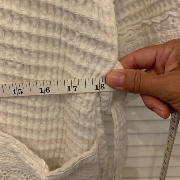 Women’s 100% Cotton White Waffle Knit Robe with Eyelet Accent Trim - Picture 15 of 15